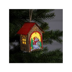 Ёлочная игрушка «Домик со снеговиком», 11×8.5×7.5 см, 1 LED, от батареек, свечение тёплое белое