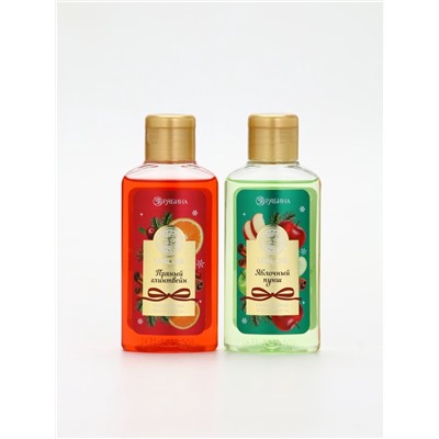 Подарочный набор новогодний: гель для душа 2 шт. х100 мл, мочалка для тела, аромат яблоко и глинтвейн, URAL LAB