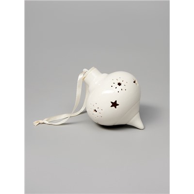 Ёлочный шар с подсветкой «Снежный», 10.7×8.5×8.5 см, 1 LED, керамика, от батареек LR44×3, керамика, свечение тёплое белое