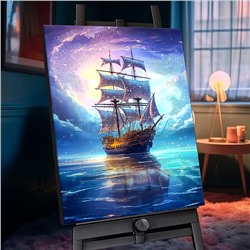 Картина по номерам 40х50 "Вечерний штиль" с кристаллами из хрусталя (27 цветов)