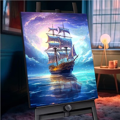 Картина по номерам 40х50 "Вечерний штиль" с кристаллами из хрусталя (27 цветов)