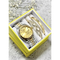 Подарочный набор для женщин часы, 2 браслета + коробка #22853249