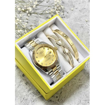 Подарочный набор для женщин часы, 2 браслета + коробка #22853249