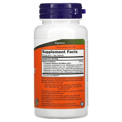 Now Foods, Probiotic-10, 25 млрд, 100 вегетарианских капсул