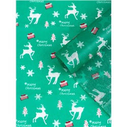 Бумага новогодняя упаковочная тишью «Рождество», зелёная, 50×66 см
