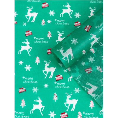 Бумага новогодняя упаковочная тишью «Рождество», зелёная, 50×66 см