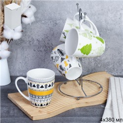 Кружка 4 штуки на металлстенде 380 мл / MN-041 /кружка новогодняя/ в гофрокоробе