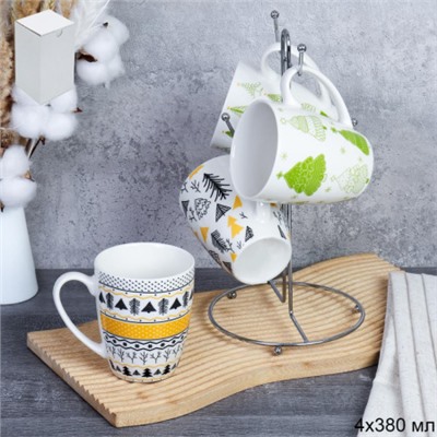 Кружка 4 штуки на металлстенде 380 мл / MN-041 /кружка новогодняя/ в гофрокоробе