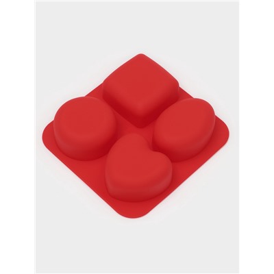 Форма для выпечки «Фигуры и сердце», 16×17 см, 4 ячейки (7×7 см), силикон, МИКС