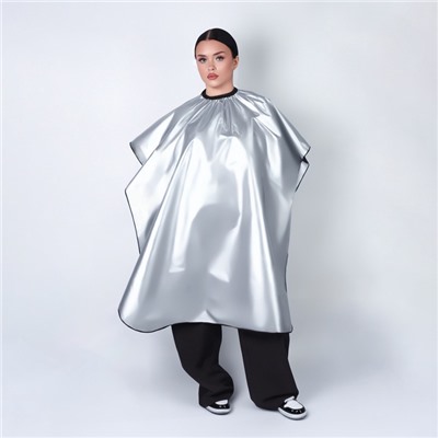 Пеньюар парикмахерский, двусторонний, 140×100 (±1) см, серебристый/чёрный