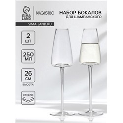 Бокалы для шампанского Magistro «Амьен», 250 мл, h=26 см, набор 2 шт., стекло, прозрачные