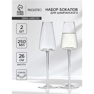 Бокалы для шампанского Magistro «Амьен», 250 мл, h=26 см, набор 2 шт., стекло, прозрачные