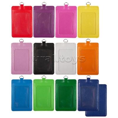 Бейдж школьный "Classic" 110x70 мм, вертикальный, два отделения, искусственная кожа, металлическое полукольцо для крепления, ассорти 12 цветов