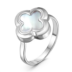 Колье женское на шею в форме клевер из серебра с камнем перламутр родирование 925 пробы 441-10-261-1р