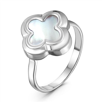 Кольцо из серебра с белым перламутром родированное 925 пробы 411-10-261-1р