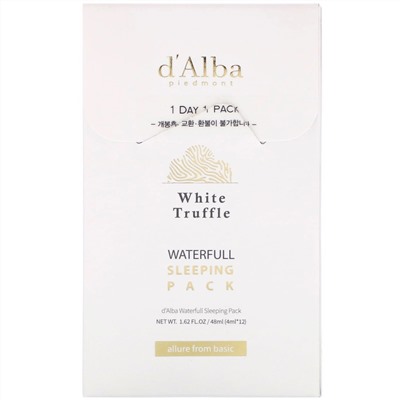 d'Alba, White Truffle, Waterfull Sleeping Pack, ночная маска для лица с белым трюфелем, 48 мл (1,62 жидк. унции)