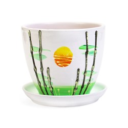 Горшок для цветов «Азия», 1 л, d=15 см, h=13 см, с поддоном, керамика, белый