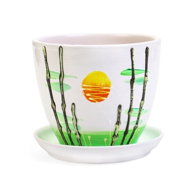 Горшок для цветов «Азия», 1 л, d=15 см, h=13 см, с поддоном, керамика, белый