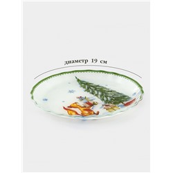 Блюдо новогоднее сервировочное Доляна «Зверьки в лесу», d=19 см, h=2.1 см, стекло, разноцветное