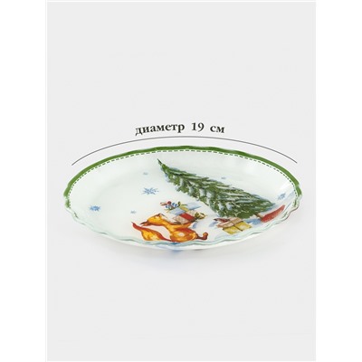 Блюдо новогоднее сервировочное Доляна «Зверьки в лесу», d=19 см, h=2.1 см, стекло, разноцветное
