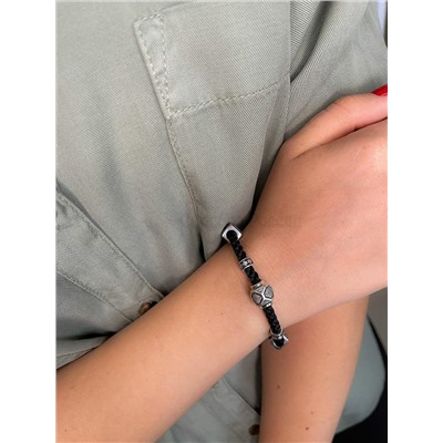 Браслет религиозный из чернёного серебра (на текстильном шнурке, с подвижными элементами) 925 пробы 40512799