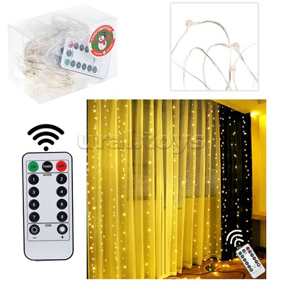 Электрогирлянда-занавес Роса, 3*3м, 300 ламп, USB, пульт, теплый