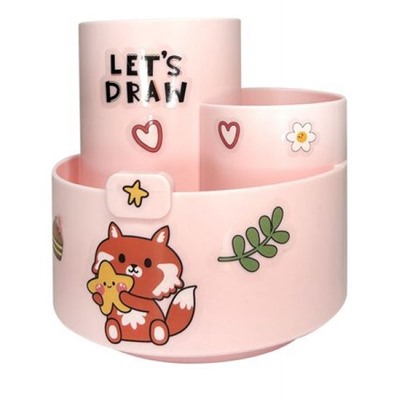 Подставка для письменных принадлежностей вращающаяся "KIDS STICKERS" 160х105х115 мм 3 отделения розовая с наклейками LXKDOST-PK LOREX KIDS