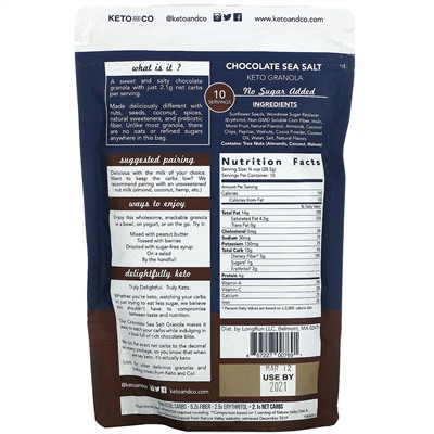 Keto and Co, Chocolate Sea Salt, Keto Granola, 10 oz (285 g)