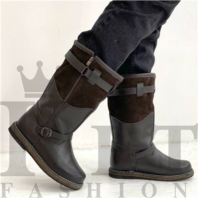 Монголки высокие коричневые замок, войлочная подошва