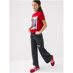 Брюки текстильные джинсовые для девочек