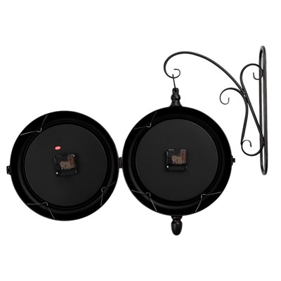 Часы настенные интерьерные «Секка», двусторонние, на подвесе, дискретный ход, d=22 см, 40×30 см, чёрные, от батареек 2×АА