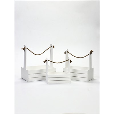 УЦЕНКА Набор кашпо деревянных 3 в 1 (29×18×33; 25×15×30; 21×12×23) «Аром», белый