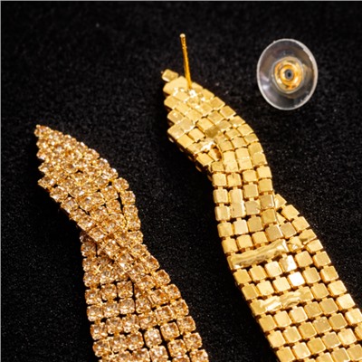 Серьги длинные висячие со стразами "Вечерние", цвет: шампань, арт.012.018