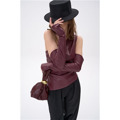 Кожаный топ с рукавами Рикси (бордовый)