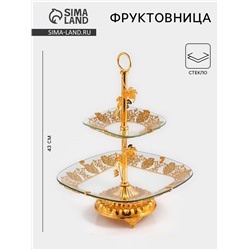 Этажерка-фруктовница квадратная, 2 яруса, 29×29 см, 17×17 см, высота 43 см, стекло