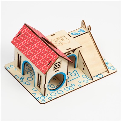 Комплекс-площадка для грызунов, 19×14 см, 2 домика и горка, фанера