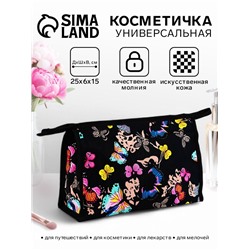 Косметичка на молнии, треугольная, большая с принтом, чёрная