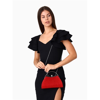 Сумка-клатч женская вечерняя на фермуаре, с металлической ручкой, красная