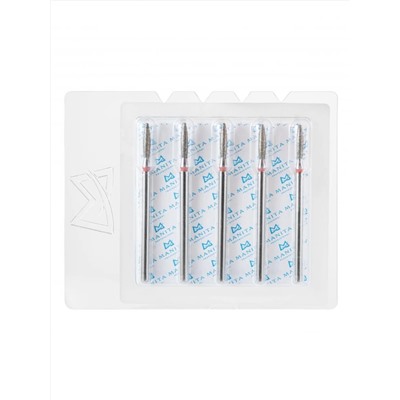 MANITA Фреза алмазная пламя тупое для аппаратного маникюра 856.104.244.100.021 ФАПЗ-2,1 10М, красная насечка, ø 2,1 мм, 5 шт. 28345