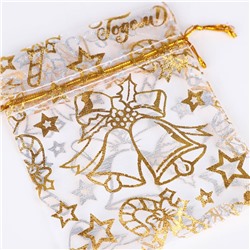 Мешочек подарочный новогодний органза «Колокольчики», 10×12 см ± 1.5 см