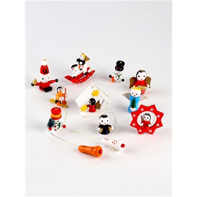 Ёлочные игрушки в подарочной коробке, деревянные, набор 12 шт.