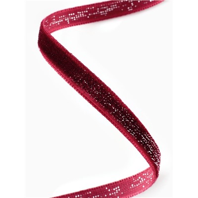 Лента бархатная, с серебряным люрексом, 6 мм, 18±1 м, бордовая №46