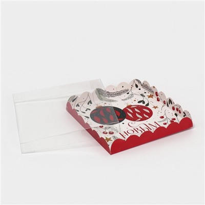 Коробка для кондитерских изделий новогодняя с пластиковой крышкой «С Новым годом», 21×21×3 см