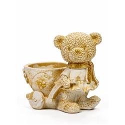 Кашпо гипс «Медведица с тележкой», 10×10×6 см, слоновая кость
