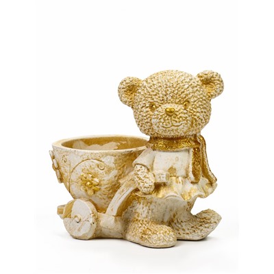 Кашпо гипс «Медведица с тележкой», 10×10×6 см, слоновая кость