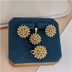 Комплект ювелирной бижутерии Итальянское золото (покрытие желтое 14к), серьги, кулон и кольцо 20 р, арт.217.518-20