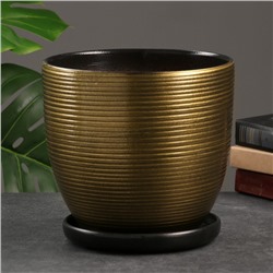 Горшок для цветов «Изысканность», 4.7 л, d=21.5 см, h=19.5 см, керамический, с поддоном, цвет чёрное золото