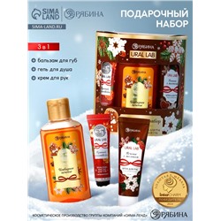 Подарочный набор новогодний: гель для душа, крем для рук и бальзам для губ, аромат печенье, URAL LAB