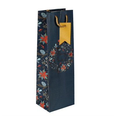 Пакет подарочный 12х36х9см под бутылку / 9069 /уп 12/600/Новый год