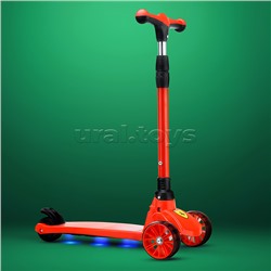 Самокат 3-х. кол., с сиденьем, ограничителем и родительской ручкой, колеса PU, красный, в коробке